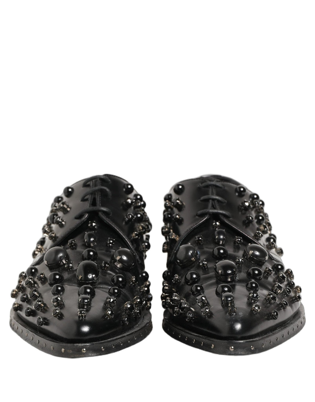 Dolce & Gabbana Black Leather Studded Men Formal Derby Shoes - RIMODA