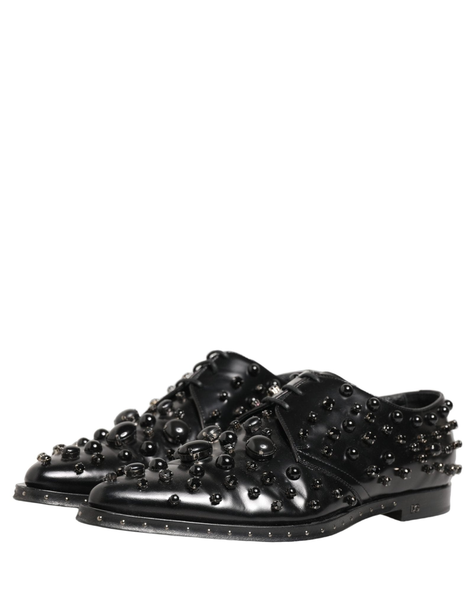 Dolce & Gabbana Black Leather Studded Men Formal Derby Shoes - RIMODA