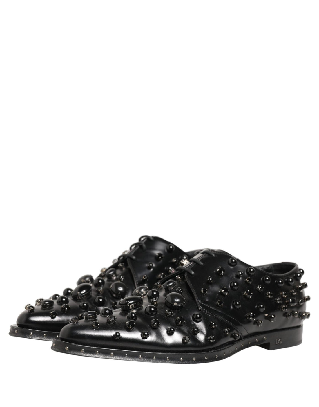 Dolce & Gabbana Black Leather Studded Men Formal Derby Shoes - RIMODA