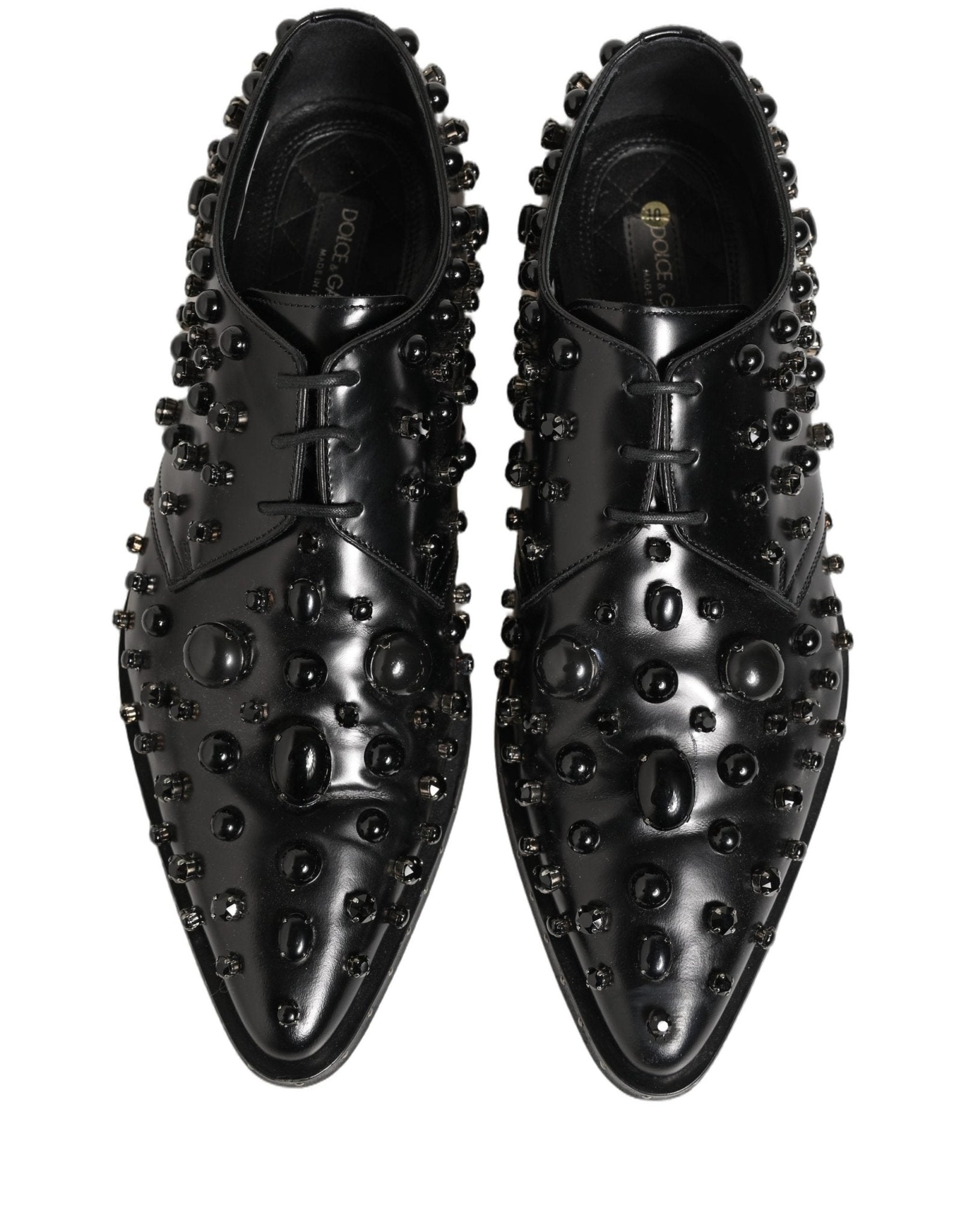 Dolce & Gabbana Black Leather Studded Men Formal Derby Shoes - RIMODA