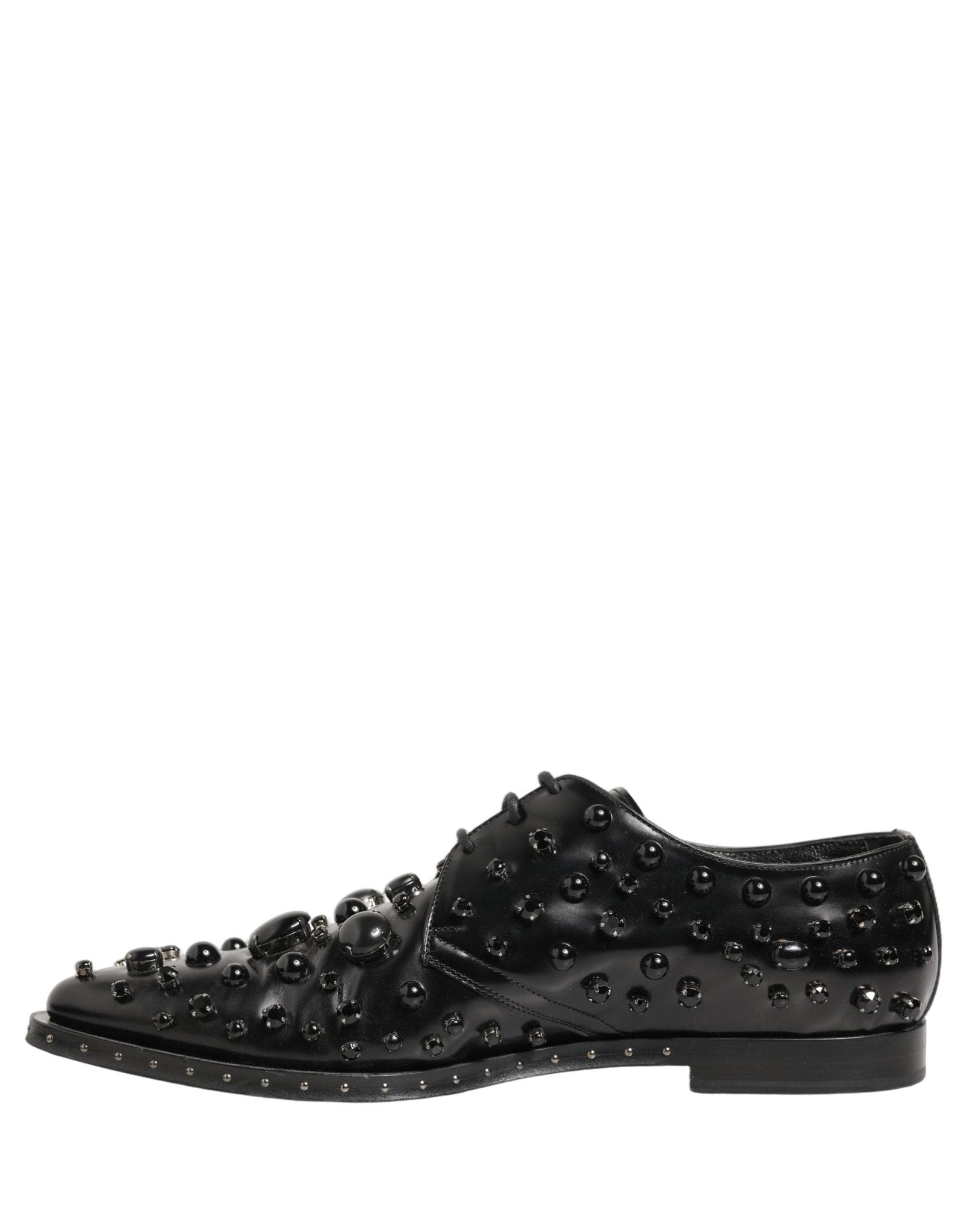 Dolce & Gabbana Black Leather Studded Men Formal Derby Shoes - RIMODA