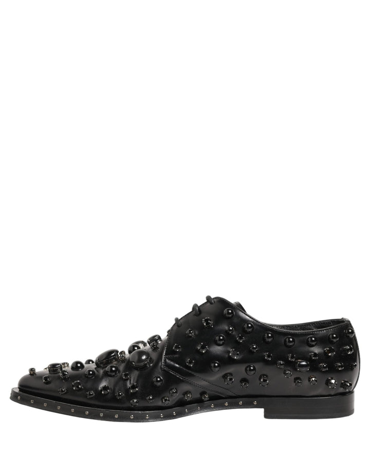 Dolce & Gabbana Black Leather Studded Men Formal Derby Shoes - RIMODA