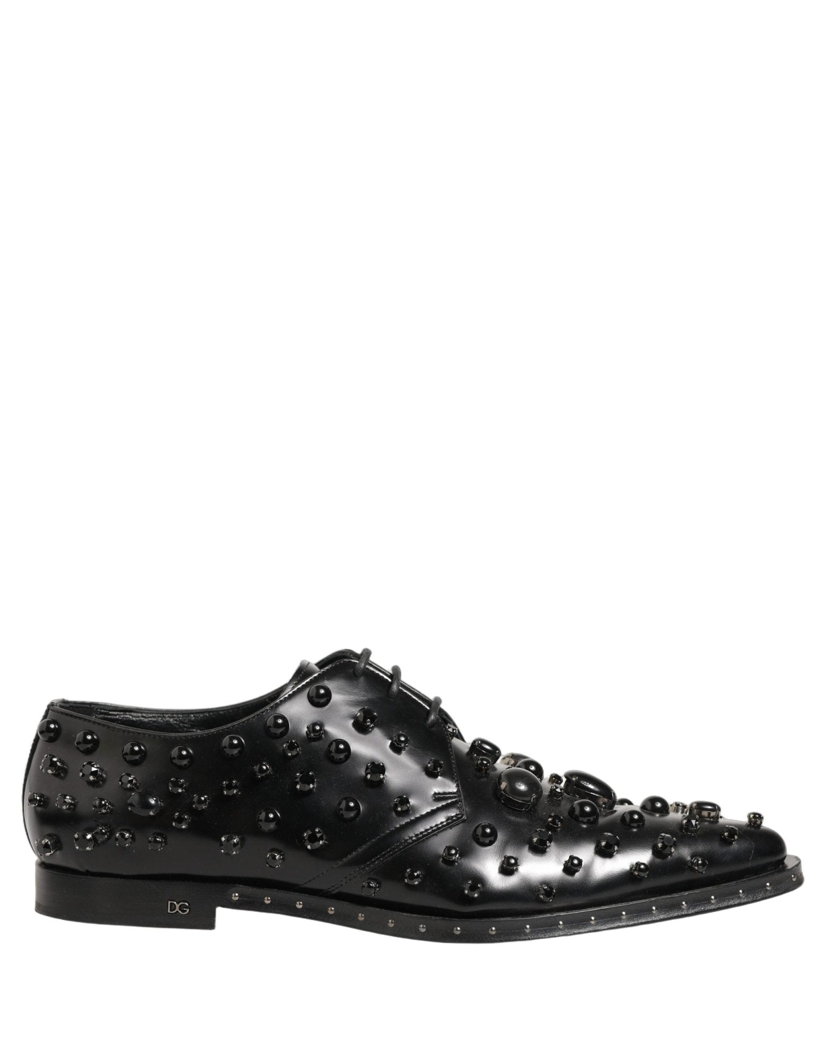 Dolce & Gabbana Black Leather Studded Men Formal Derby Shoes - RIMODA