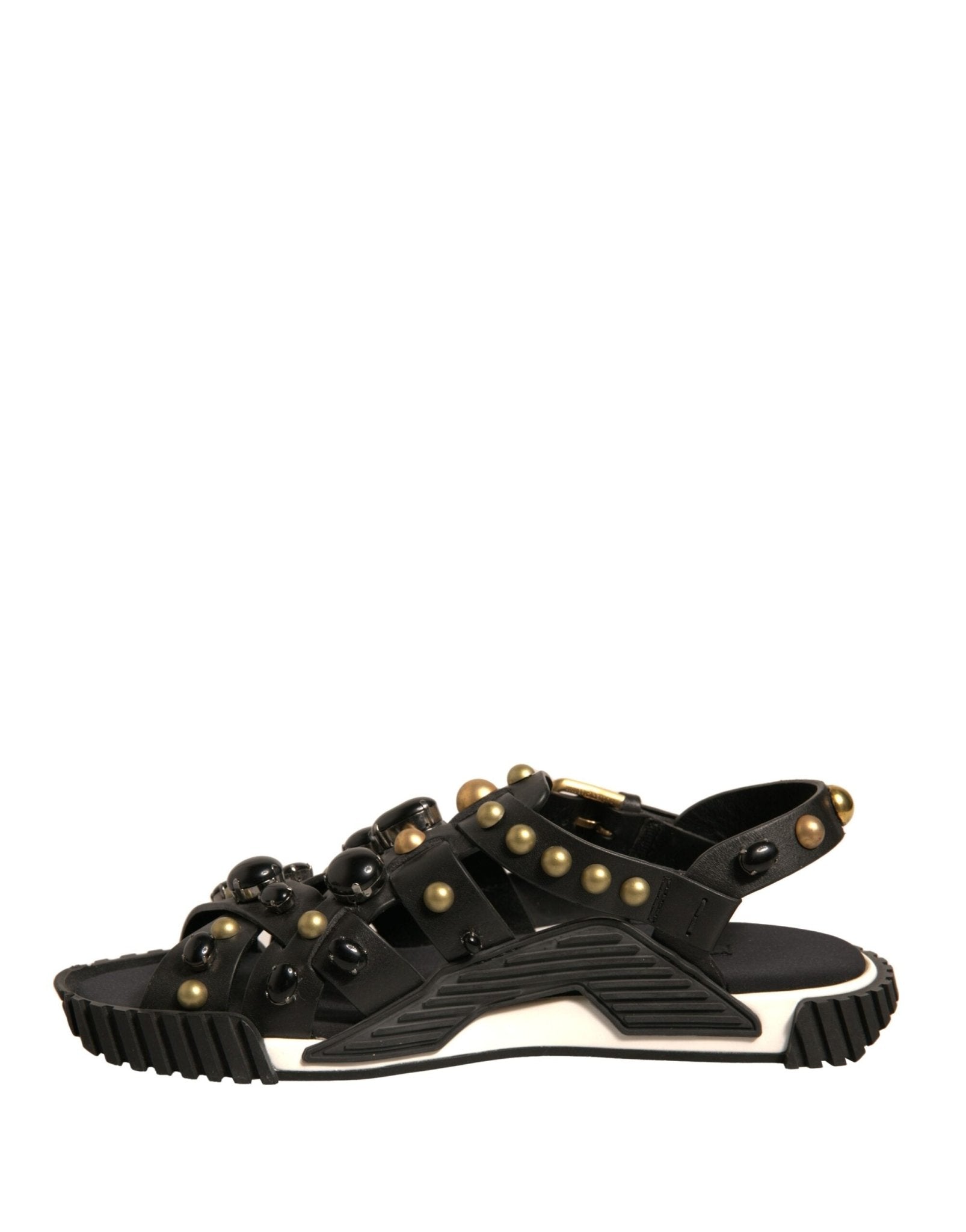 Dolce & Gabbana Black Leather Studded Slides Sandals Shoes - RIMODA