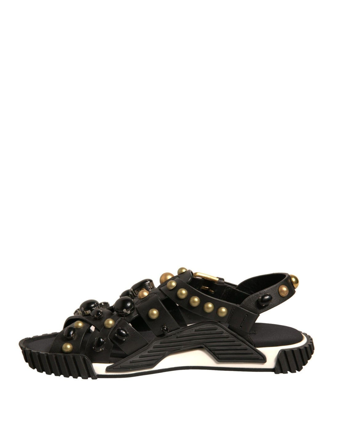 Dolce & Gabbana Black Leather Studded Slides Sandals Shoes - RIMODA