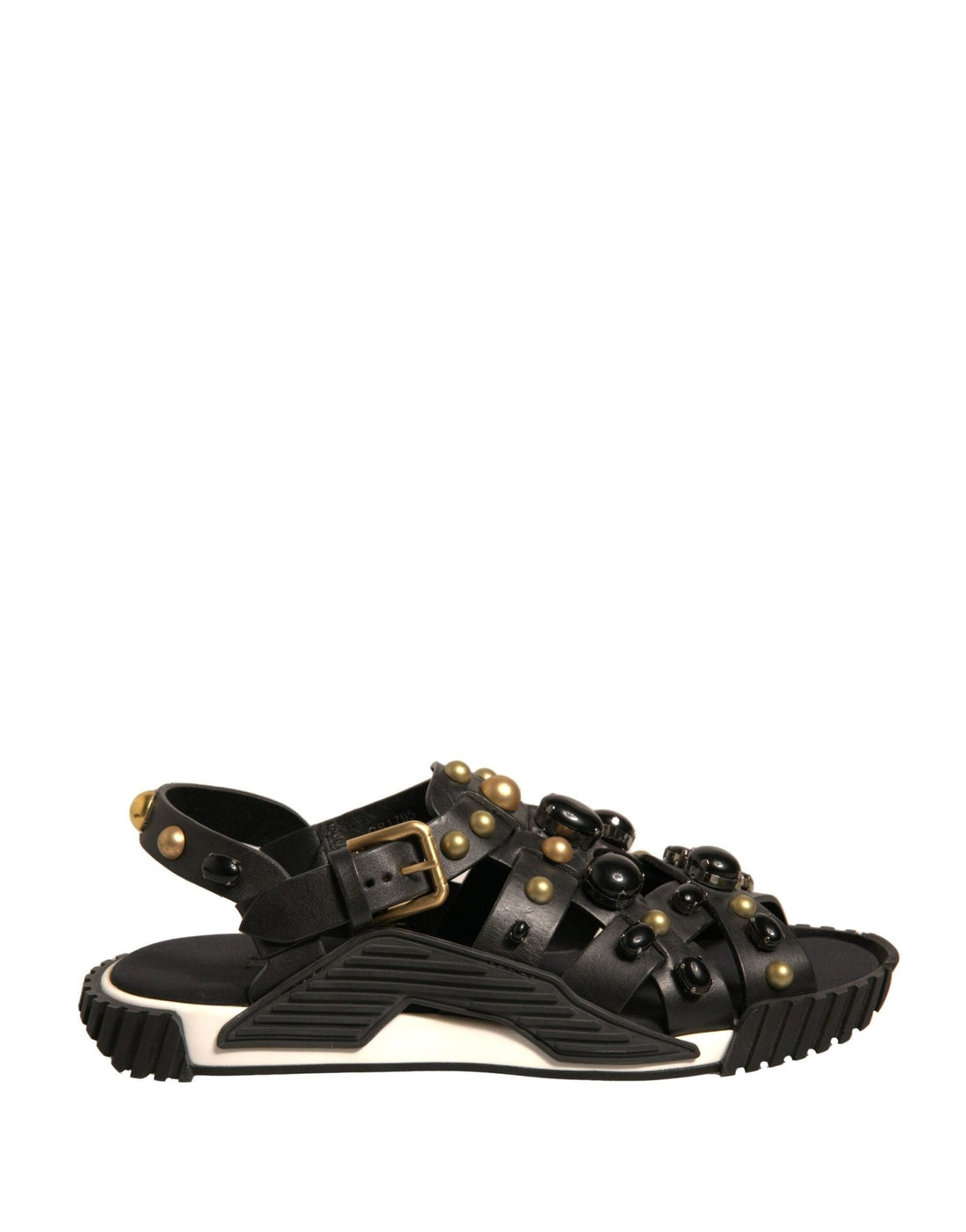 Dolce & Gabbana Black Leather Studded Slides Sandals Shoes - RIMODA