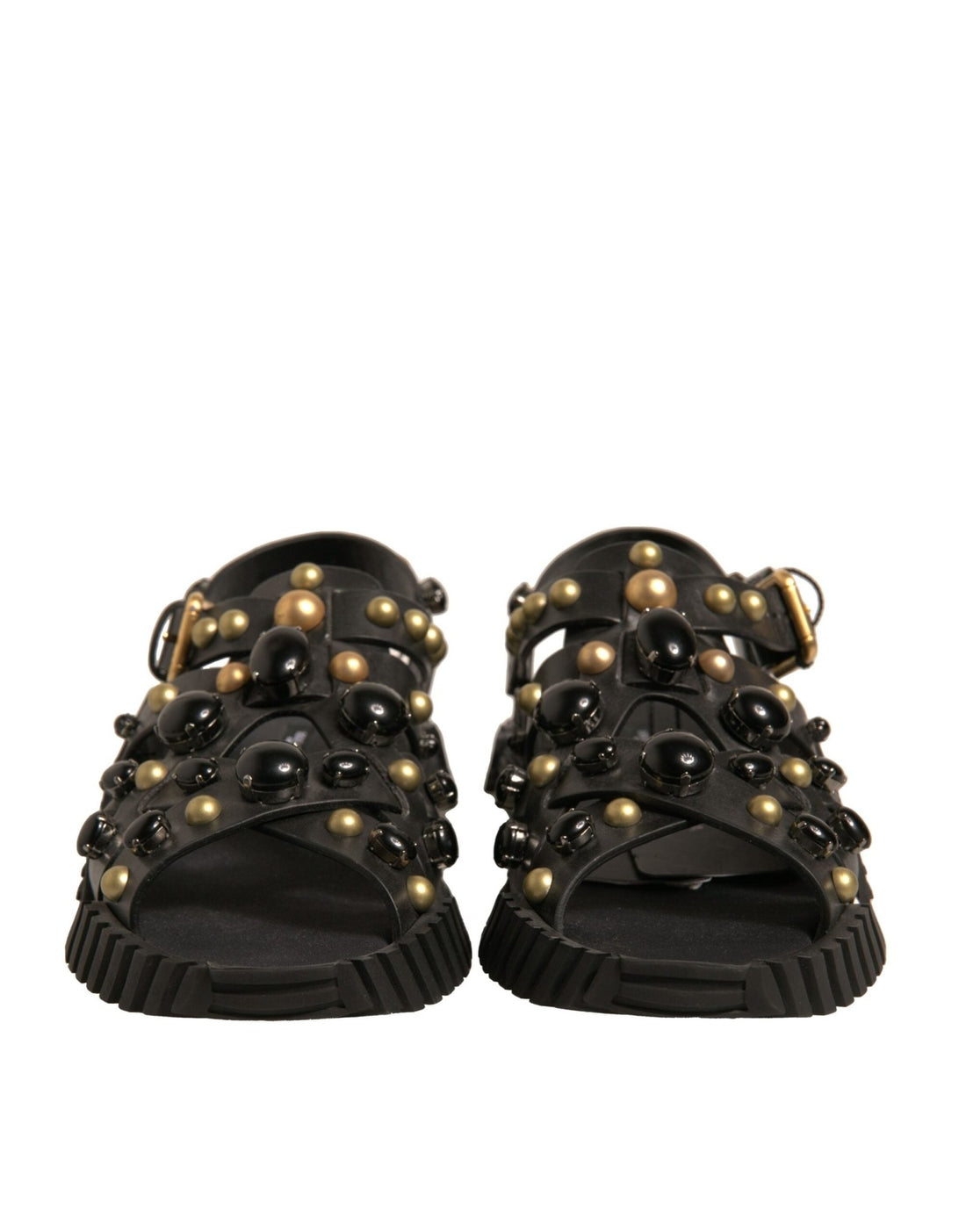 Dolce & Gabbana Black Leather Studded Slides Sandals Shoes - RIMODA