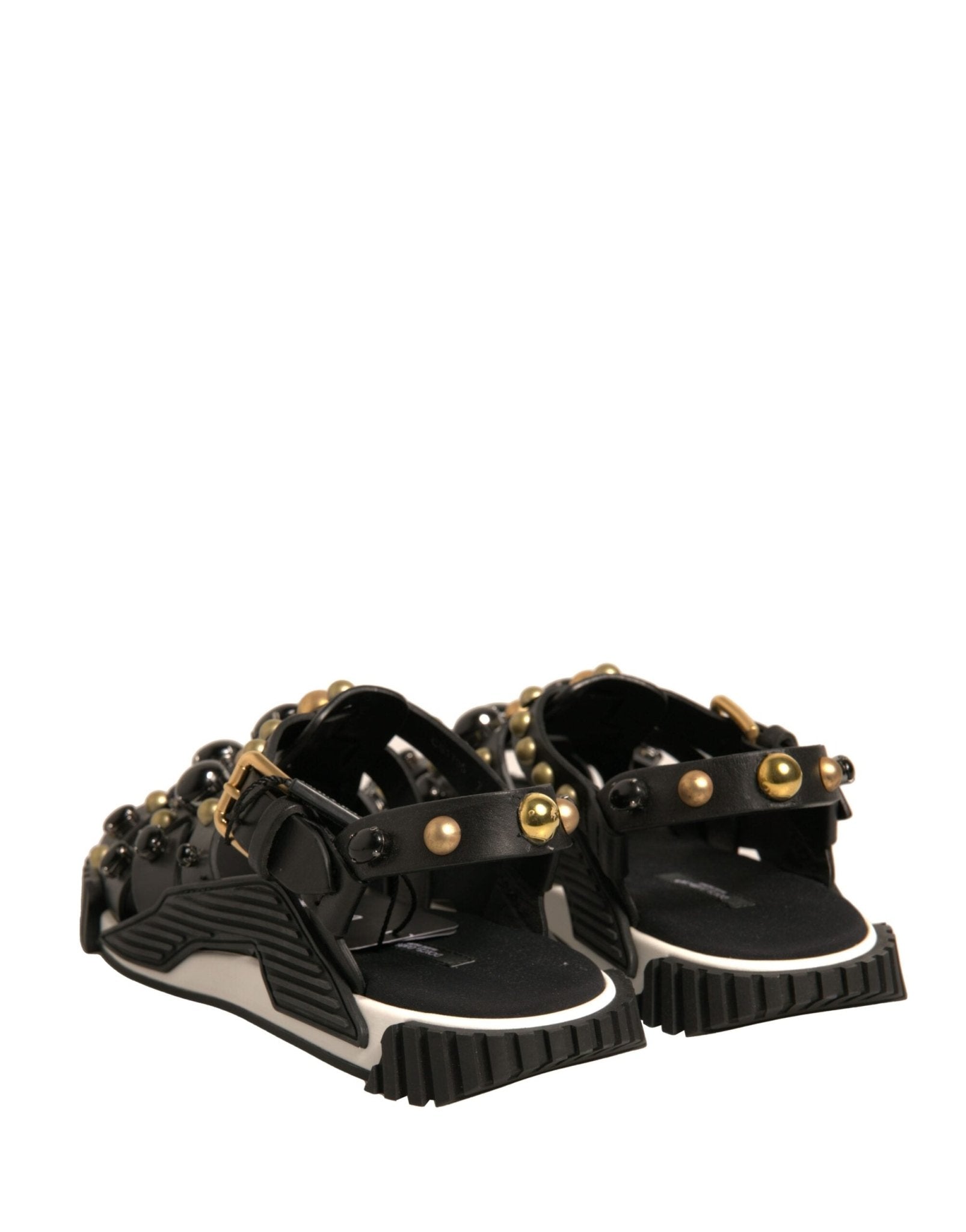 Dolce & Gabbana Black Leather Studded Slides Sandals Shoes - RIMODA