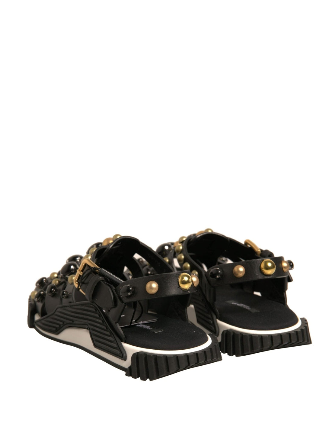 Dolce & Gabbana Black Leather Studded Slides Sandals Shoes - RIMODA