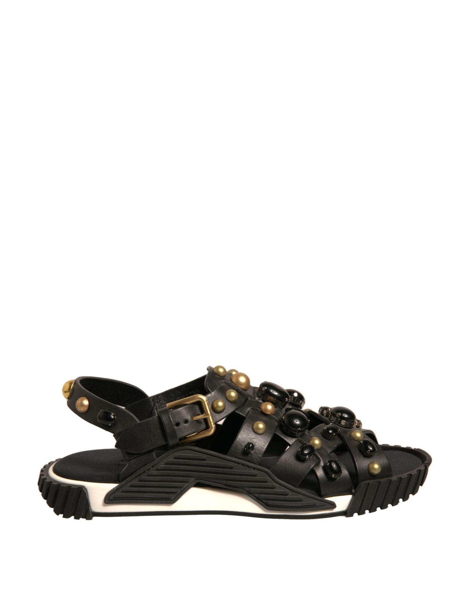 Dolce & Gabbana Black Leather Studded Slides Sandals Shoes - RIMODA