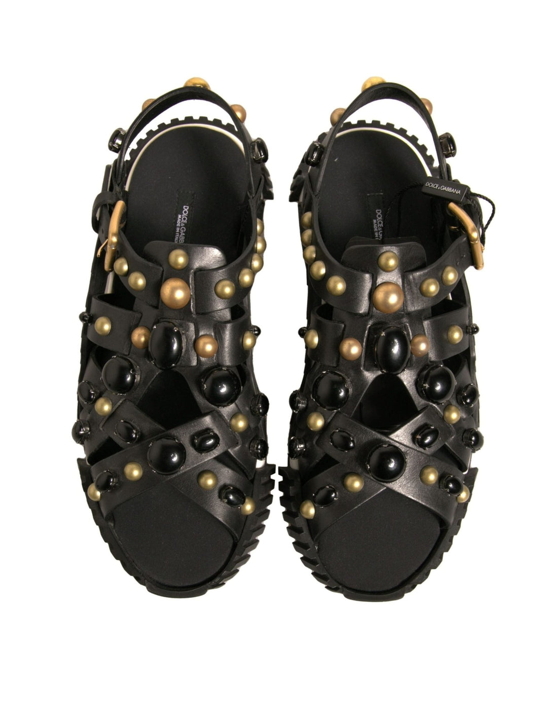Dolce & Gabbana Black Leather Studded Slides Sandals Shoes - RIMODA