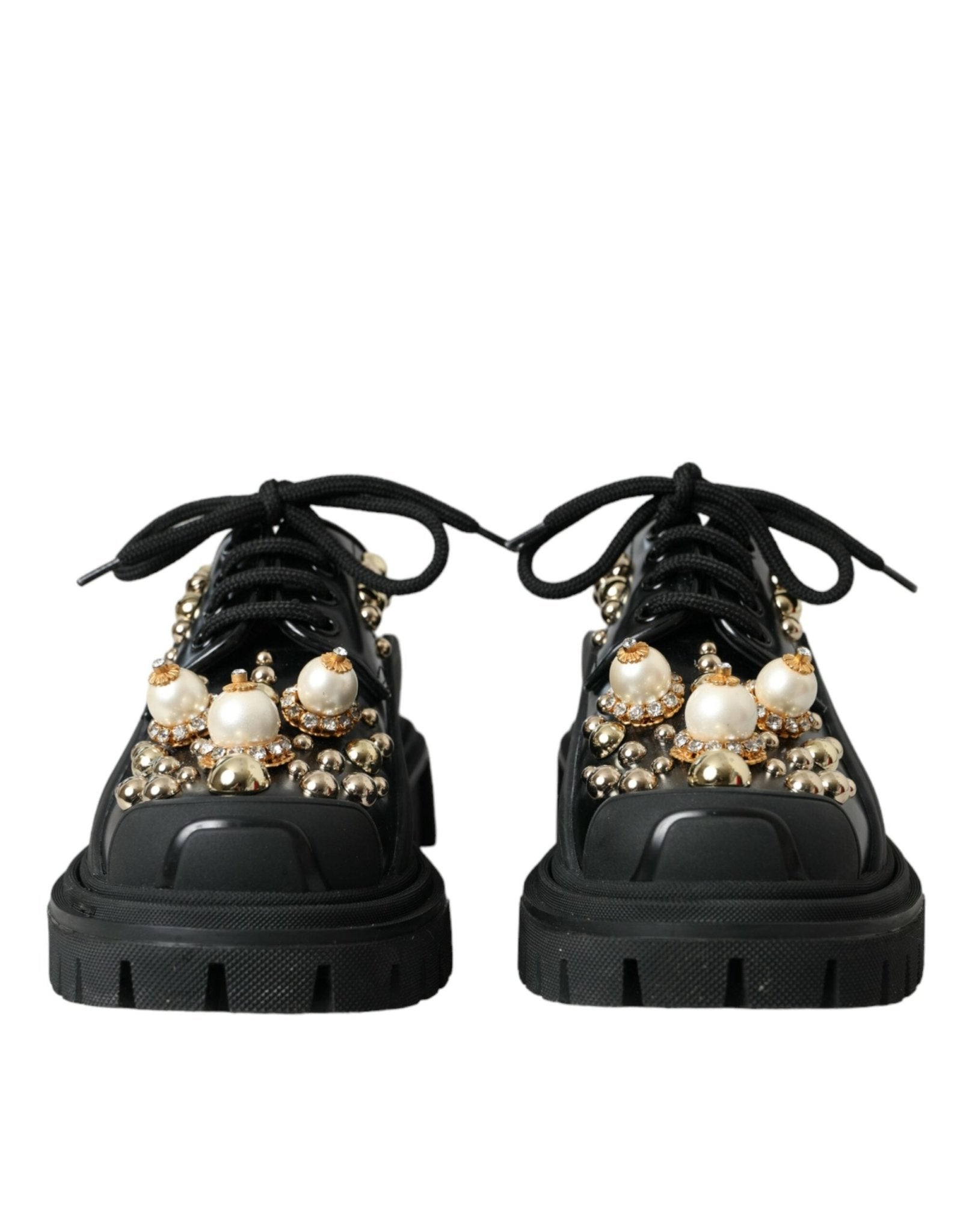 Dolce & Gabbana Black Leather Trekking Derby Embellished Shoes - RIMODA