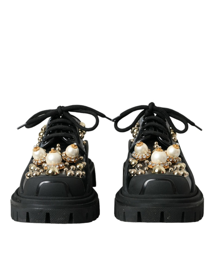 Dolce & Gabbana Black Leather Trekking Derby Embellished Shoes - RIMODA