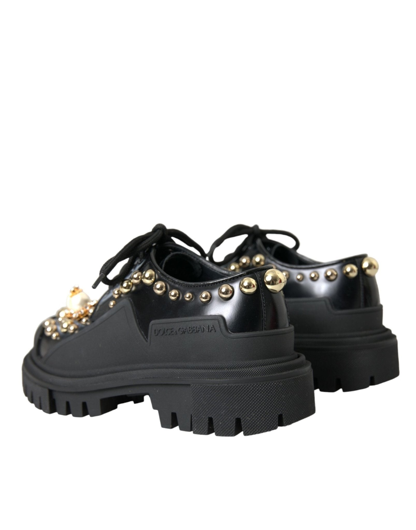 Dolce & Gabbana Black Leather Trekking Derby Embellished Shoes - RIMODA