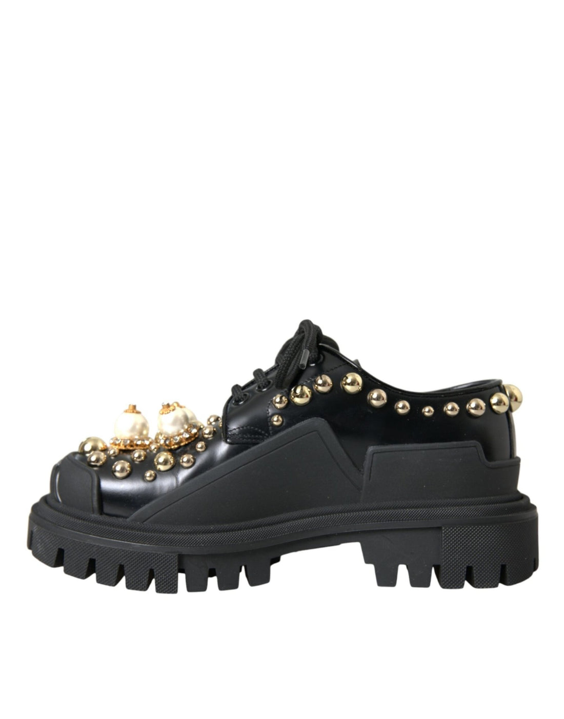 Dolce & Gabbana Black Leather Trekking Derby Embellished Shoes - RIMODA