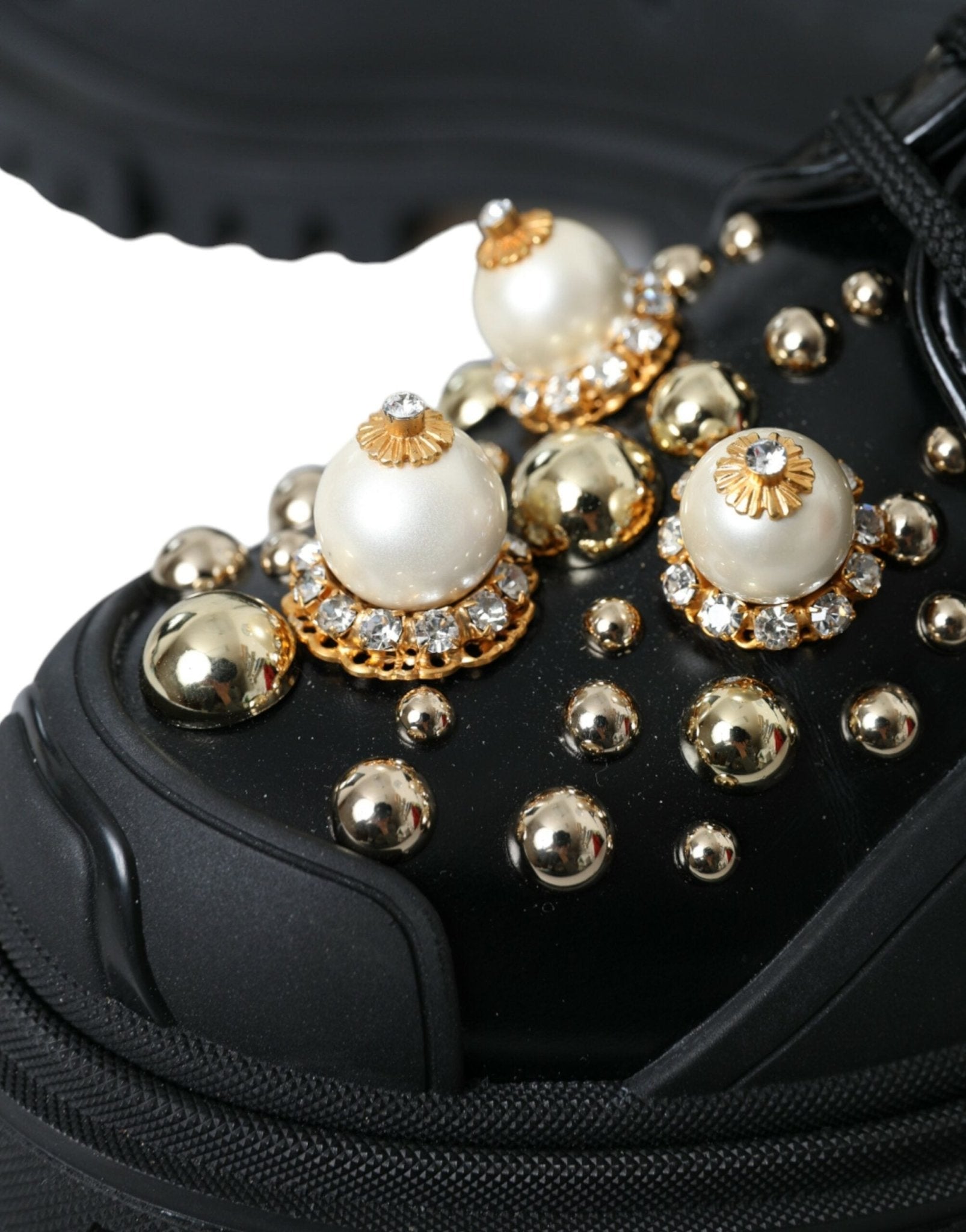 Dolce & Gabbana Black Leather Trekking Derby Embellished Shoes - RIMODA