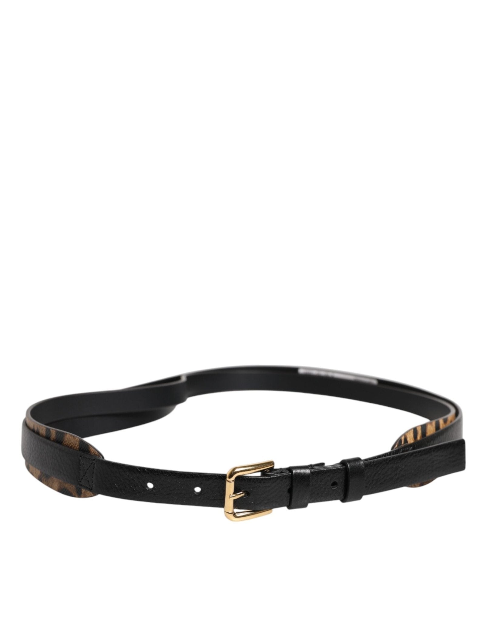 Dolce & Gabbana Black Leopard Classic Gold Metal Buckle Belt - RIMODA