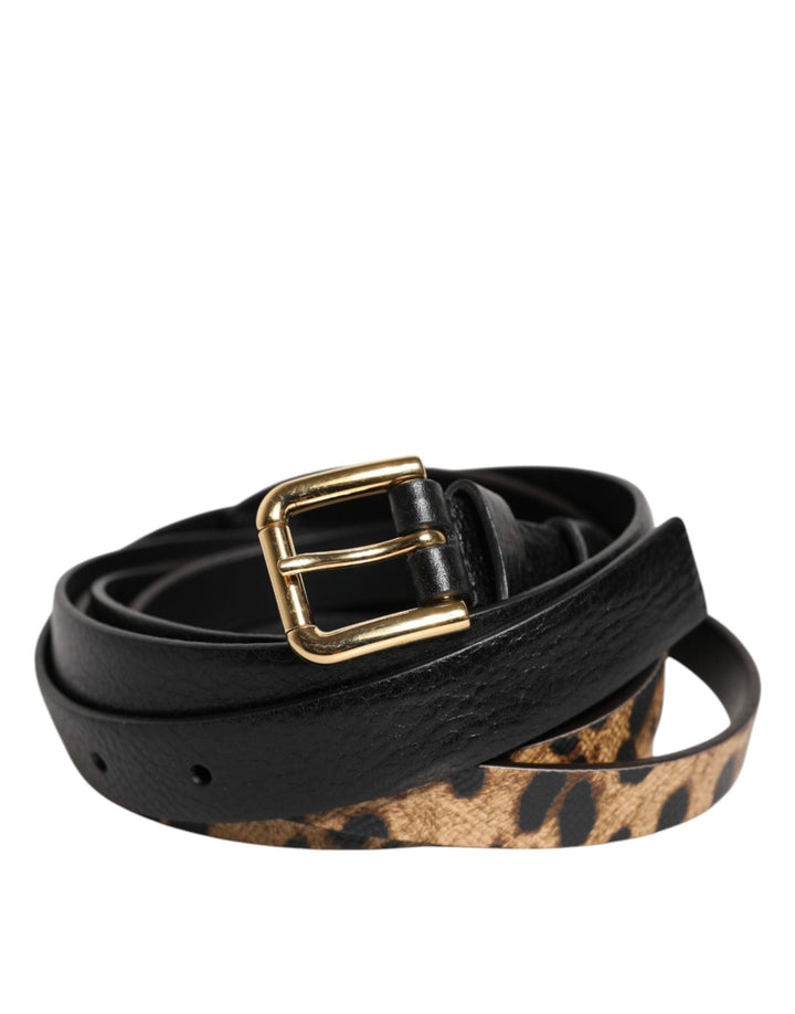 Dolce & Gabbana Black Leopard Classic Gold Metal Buckle Belt - RIMODA