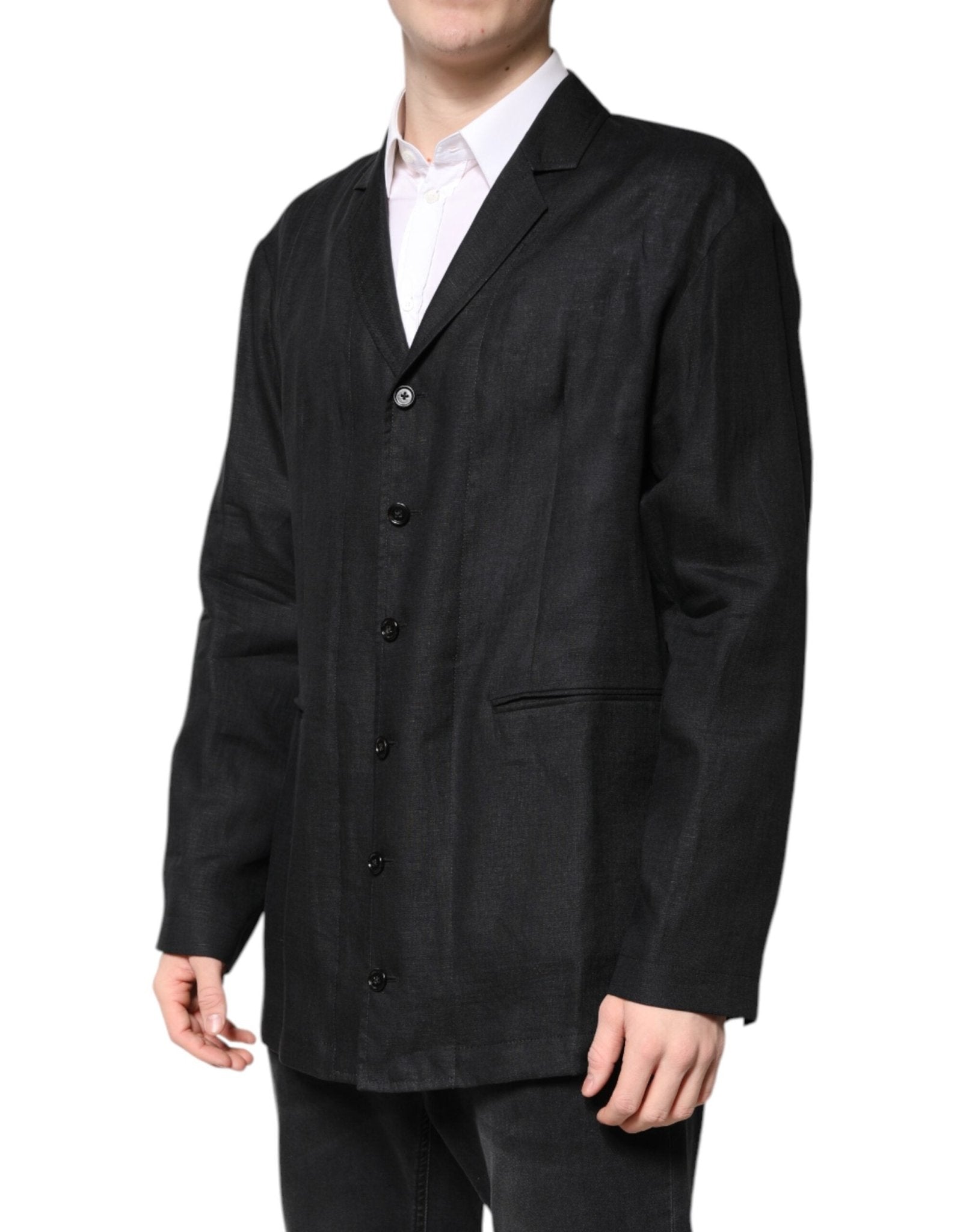 Dolce & Gabbana Black Linen Single Breasted Men Coat Blazer - RIMODA
