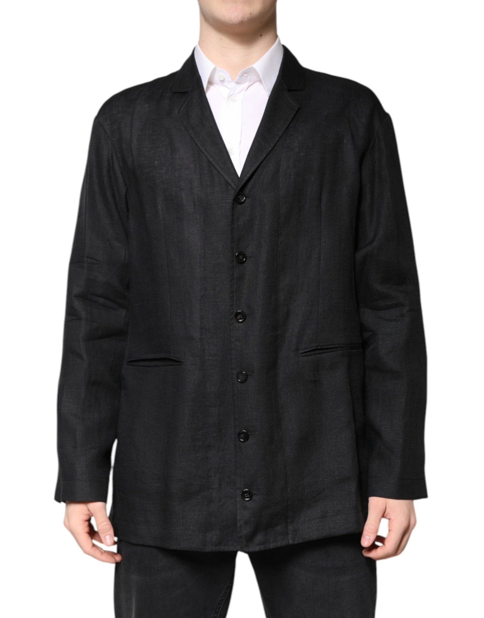 Dolce & Gabbana Black Linen Single Breasted Men Coat Blazer - RIMODA