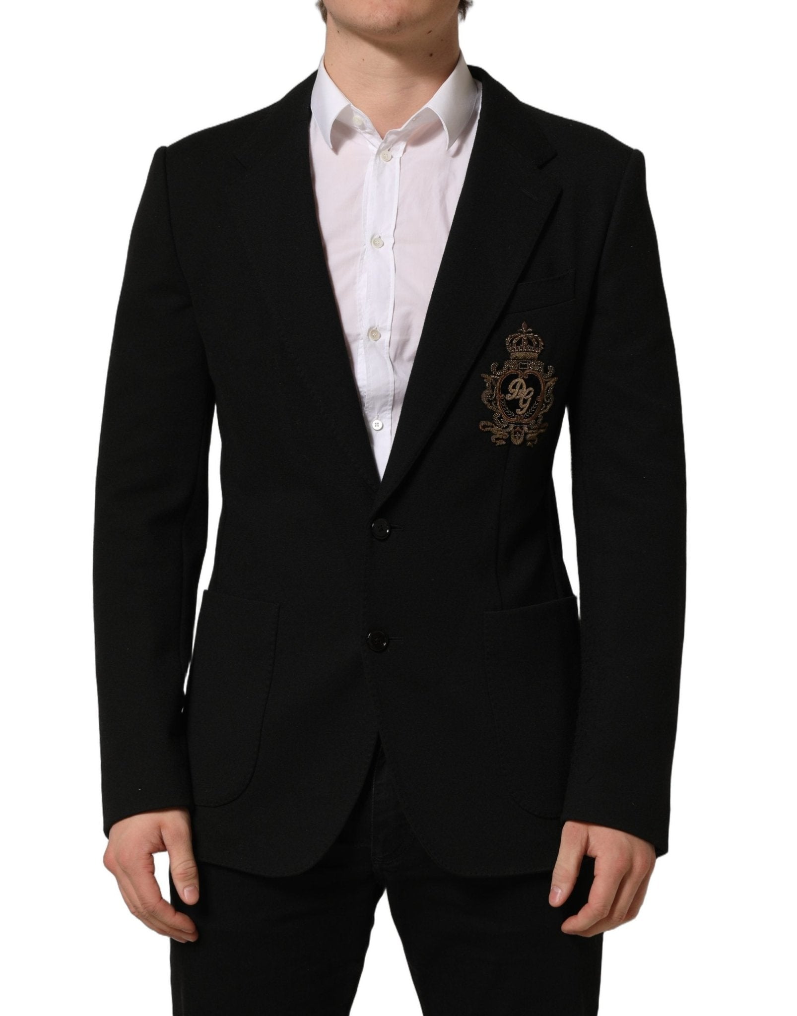 Dolce & Gabbana Black Logo Crest SingleBreasted Coat Blazer - RIMODA