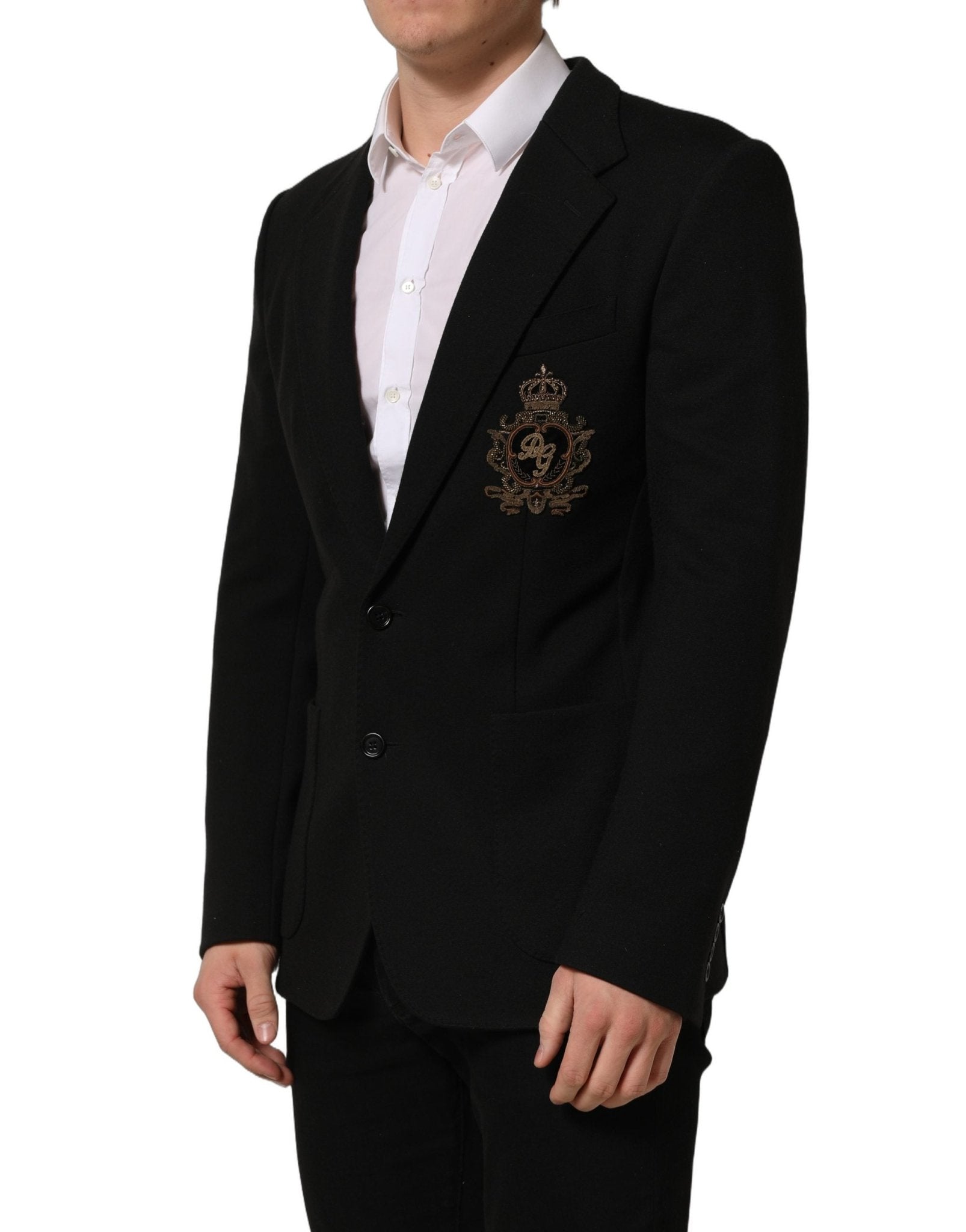 Dolce & Gabbana Black Logo Crest SingleBreasted Coat Blazer - RIMODA
