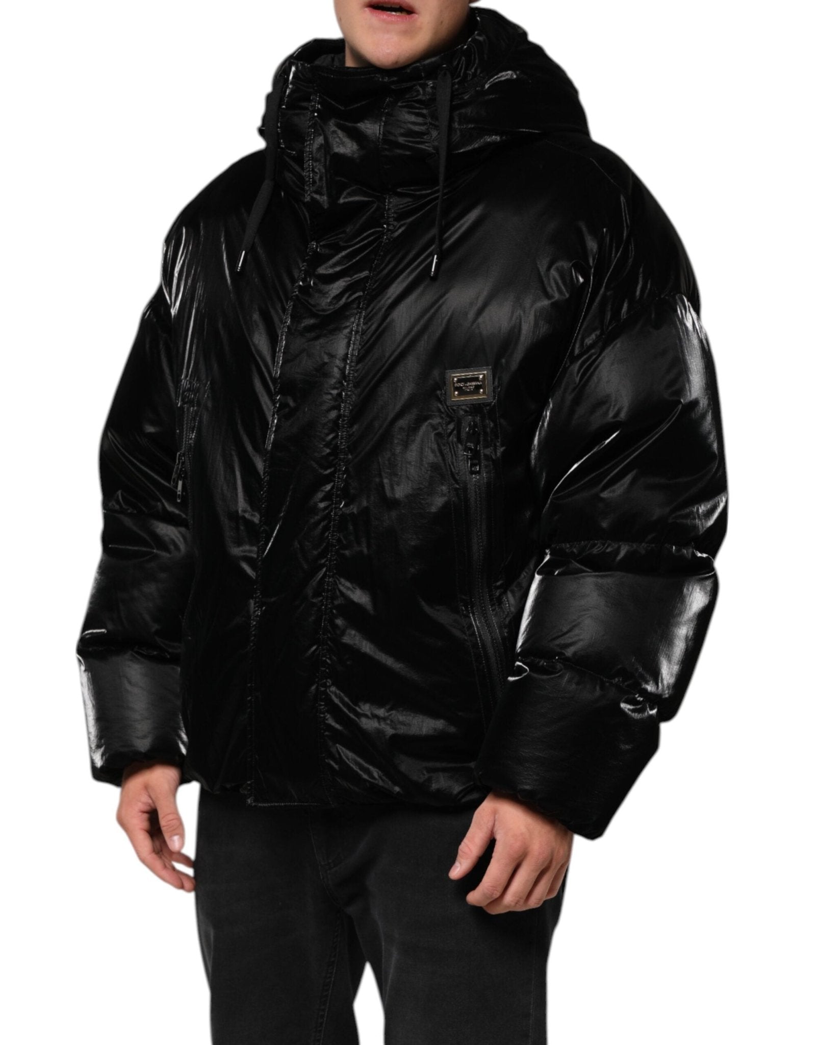Dolce & Gabbana Black Logo Full Zip Hooded Quilted Jacket - RIMODA