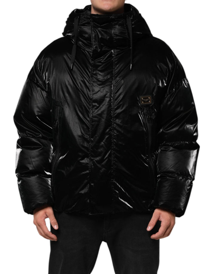 Dolce & Gabbana Black Logo Full Zip Hooded Quilted Jacket - RIMODA