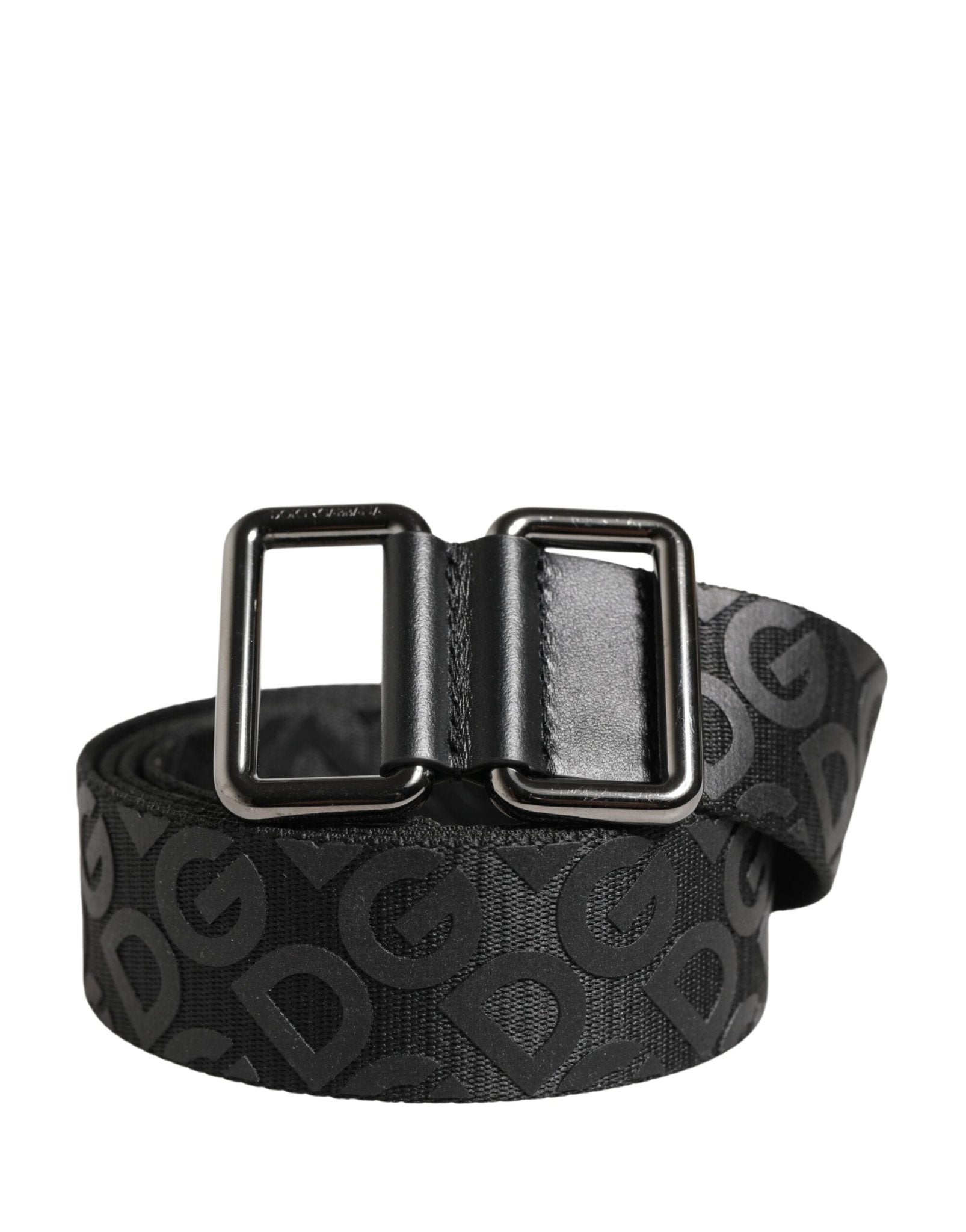 Dolce & Gabbana Black Logo Monogram Silver Metal Buckle Belt - RIMODA