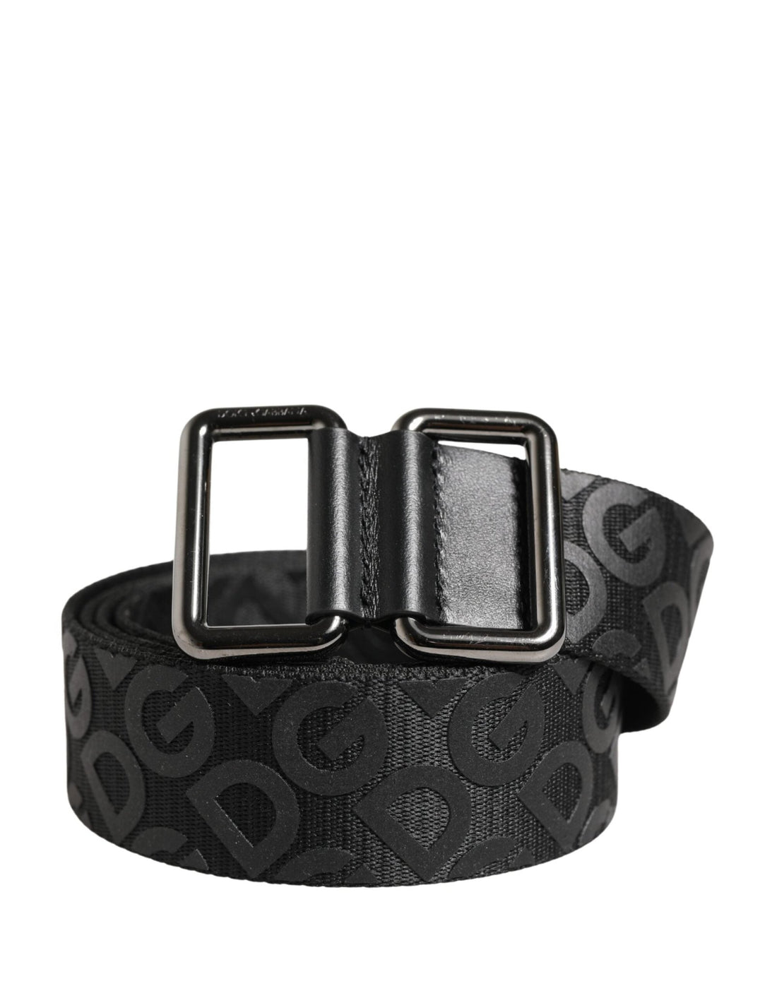 Dolce & Gabbana Black Logo Monogram Silver Metal Buckle Belt - RIMODA
