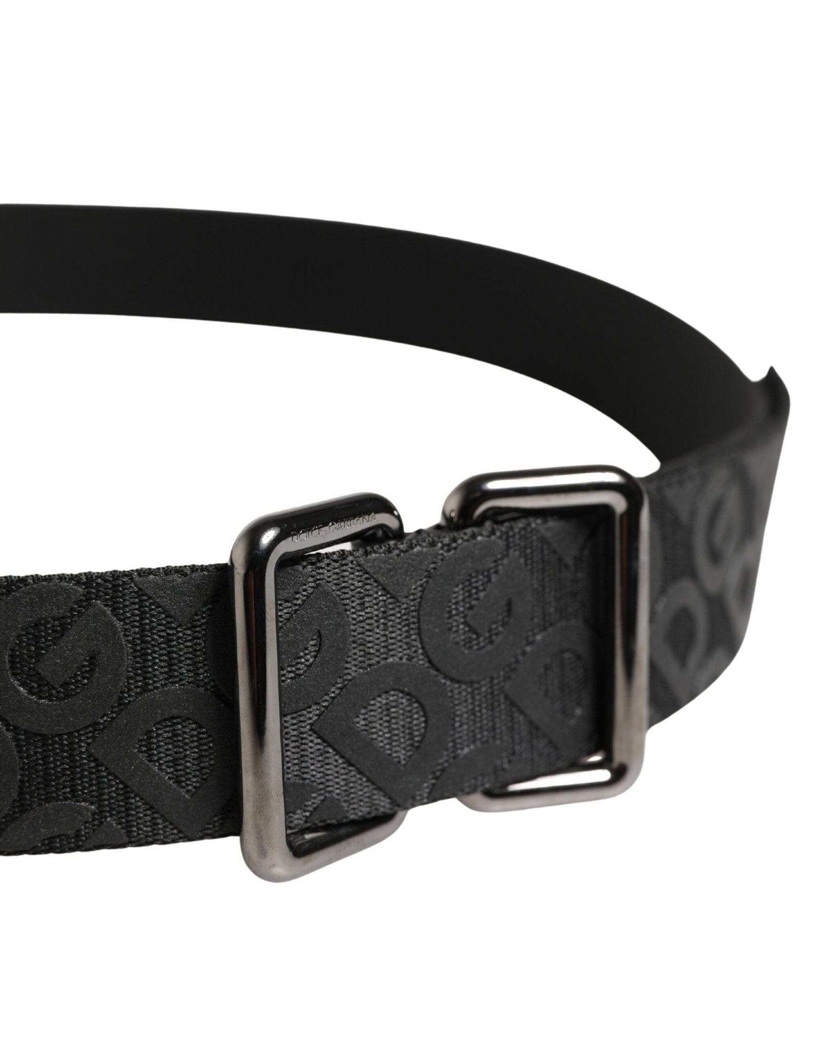 Dolce & Gabbana Black Logo Monogram Silver Metal Buckle Belt - RIMODA