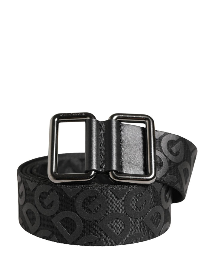 Dolce & Gabbana Black Logo Monogram Silver Metal Buckle Belt - RIMODA