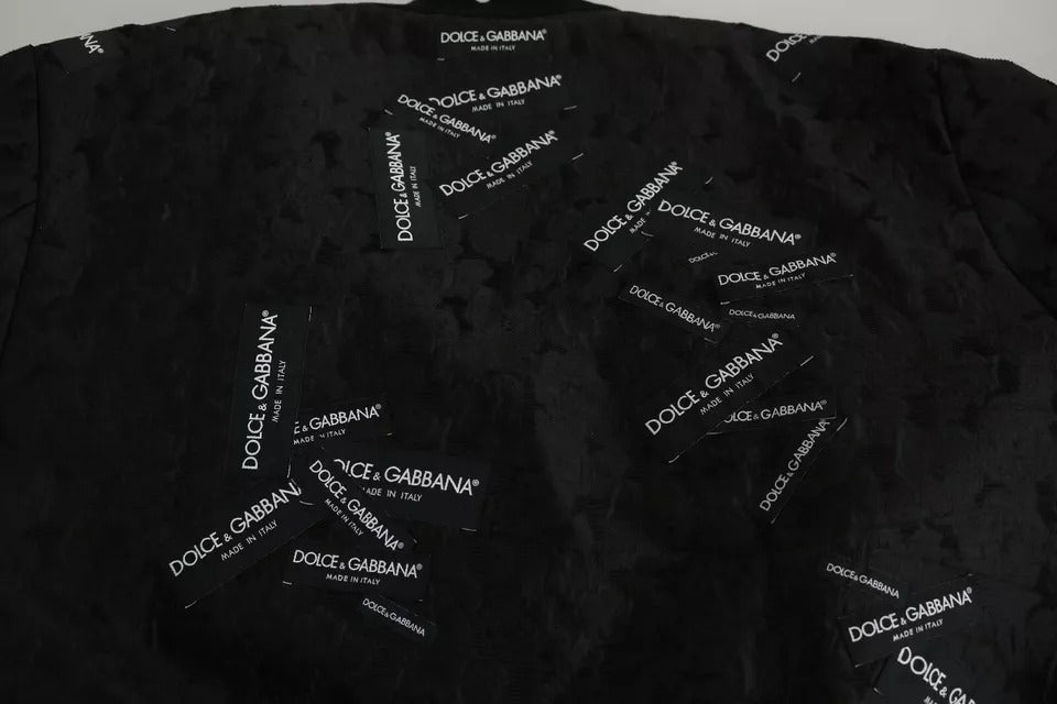Dolce & Gabbana Black Logo Patch Brocade Bomber Full Zip Jacket - RIMODA