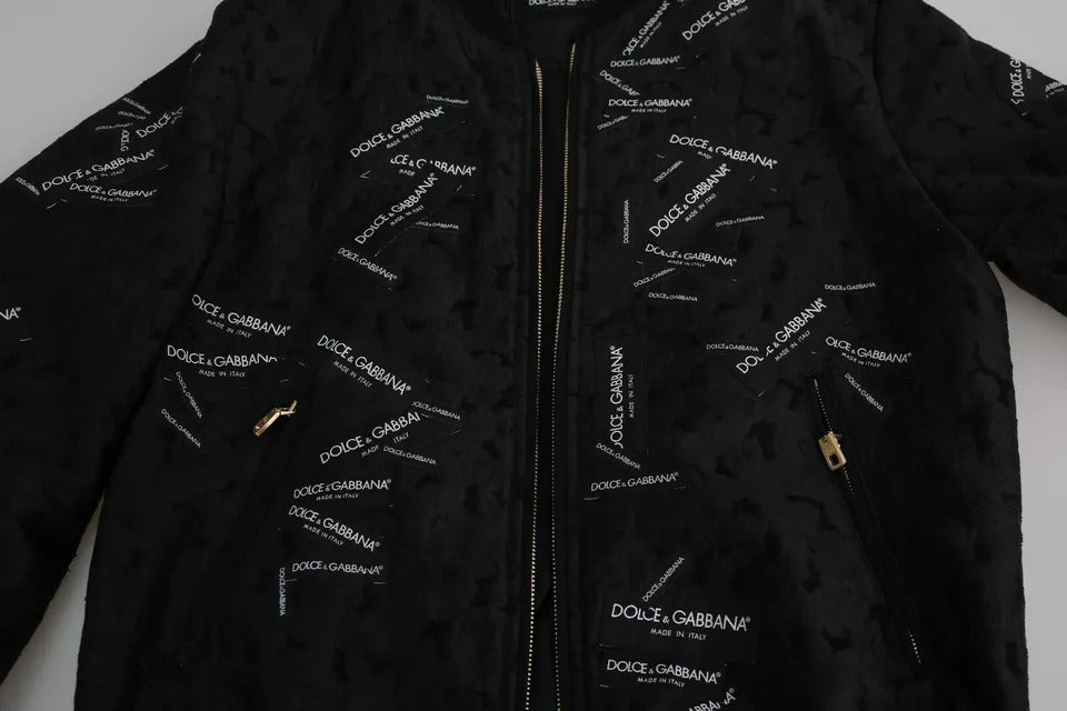 Dolce & Gabbana Black Logo Patch Brocade Bomber Full Zip Jacket - RIMODA