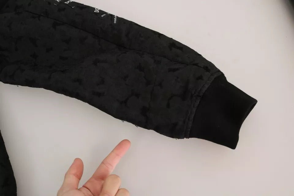 Dolce & Gabbana Black Logo Patch Brocade Bomber Full Zip Jacket - RIMODA