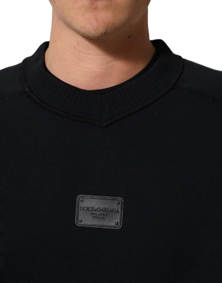 Dolce & Gabbana Black Logo Plaque Cotton Crew Neck Pullover Sweater - RIMODA
