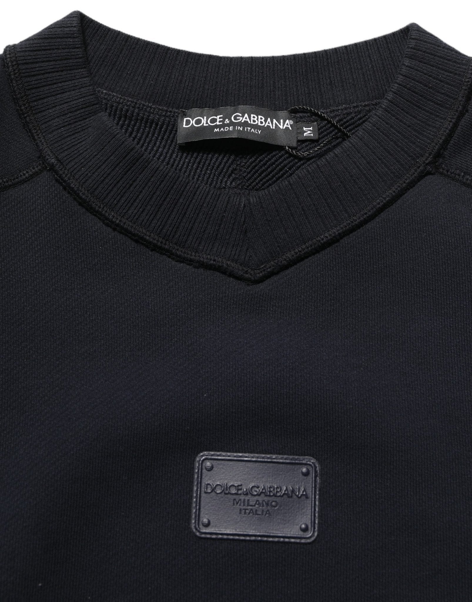 Dolce & Gabbana Black Logo Plaque Cotton Crew Neck Pullover Sweater - RIMODA