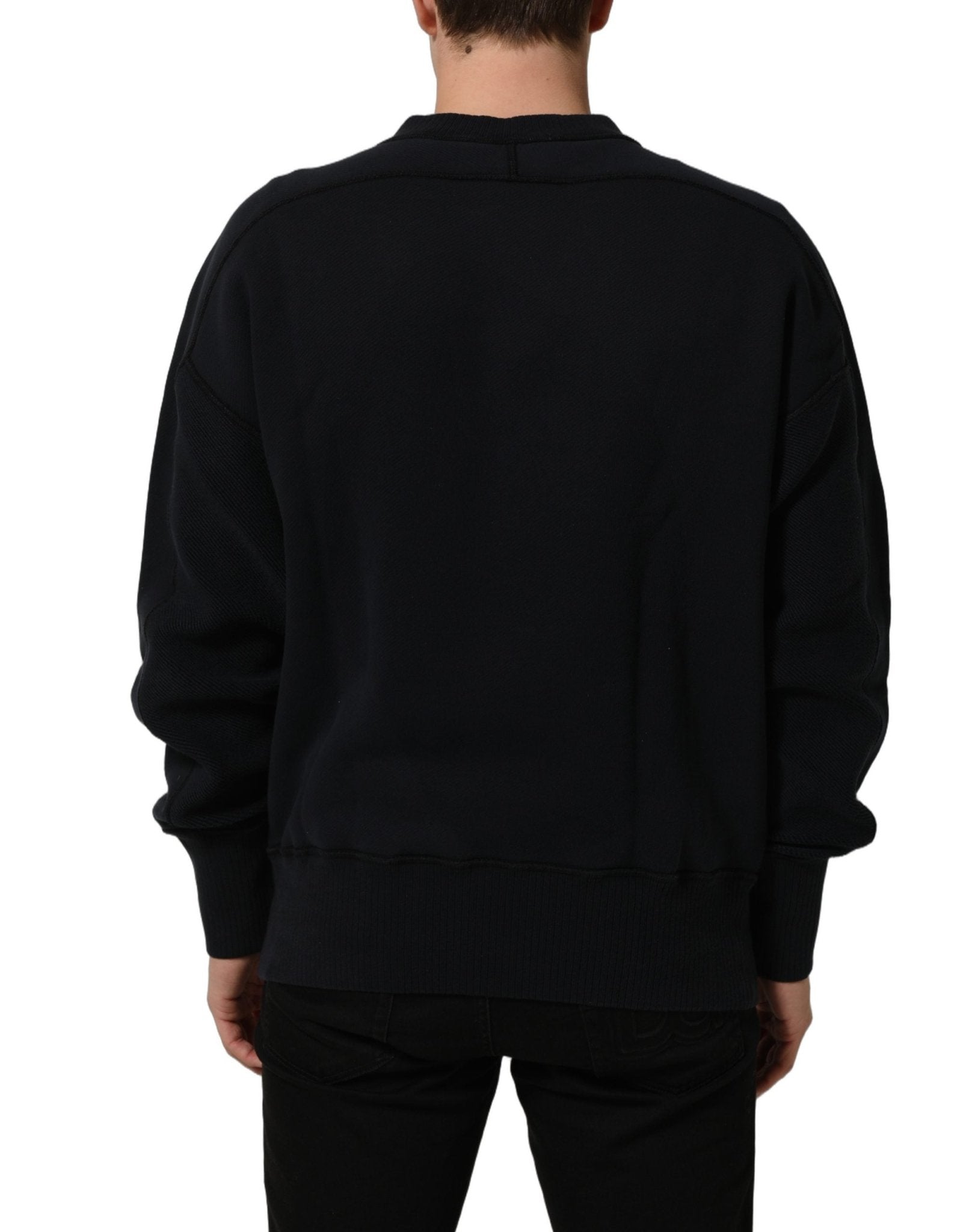 Dolce & Gabbana Black Logo Plaque Cotton Crew Neck Pullover Sweater - RIMODA
