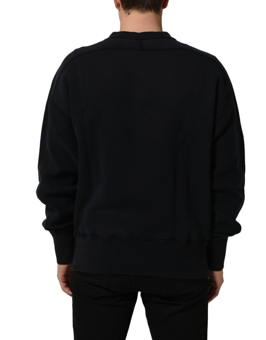 Dolce & Gabbana Black Logo Plaque Cotton Crew Neck Pullover Sweater - RIMODA