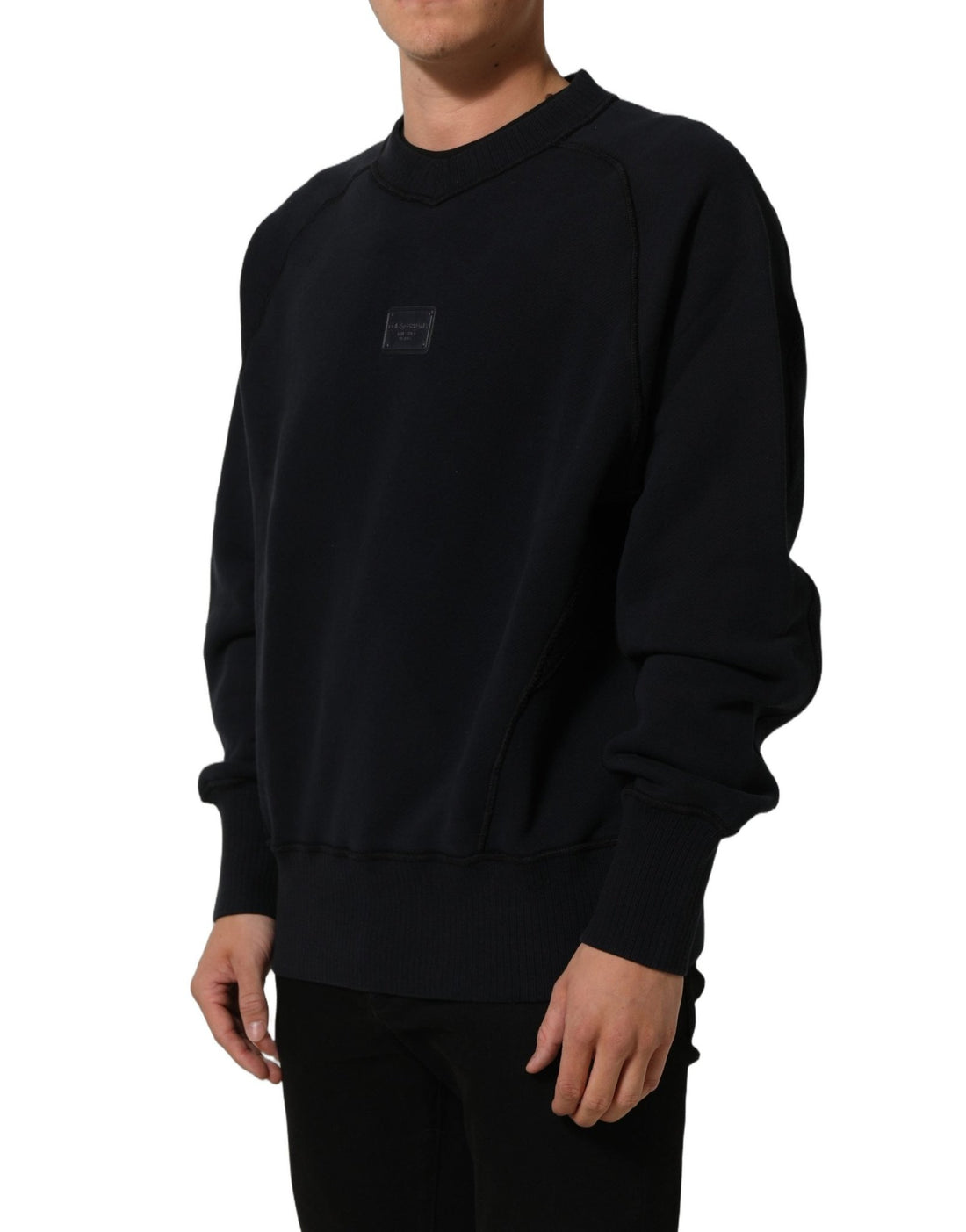Dolce & Gabbana Black Logo Plaque Cotton Crew Neck Pullover Sweater - RIMODA