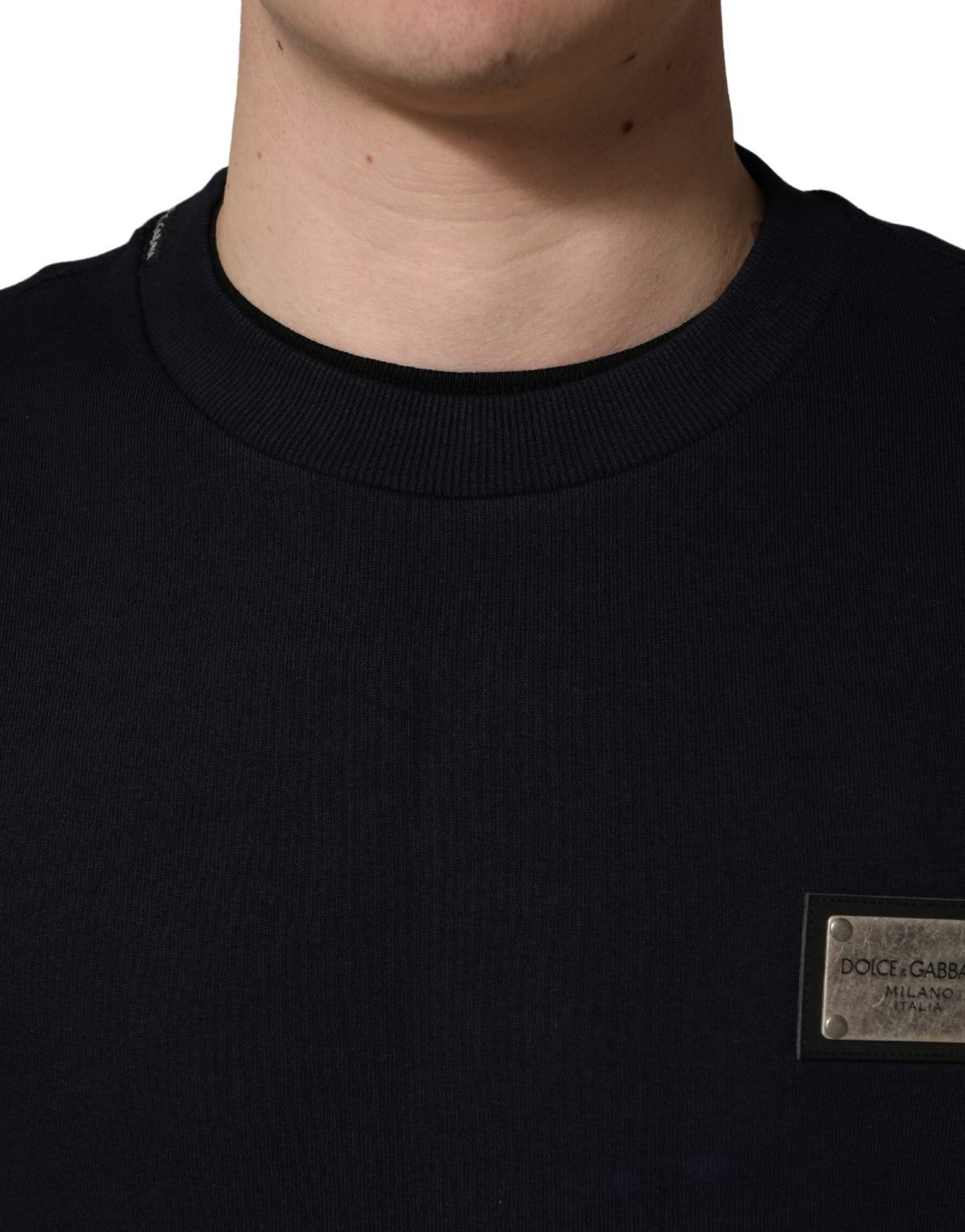 Dolce & Gabbana Black Logo Plaque Jersey Sweatshirt Cotton Sweater - RIMODA