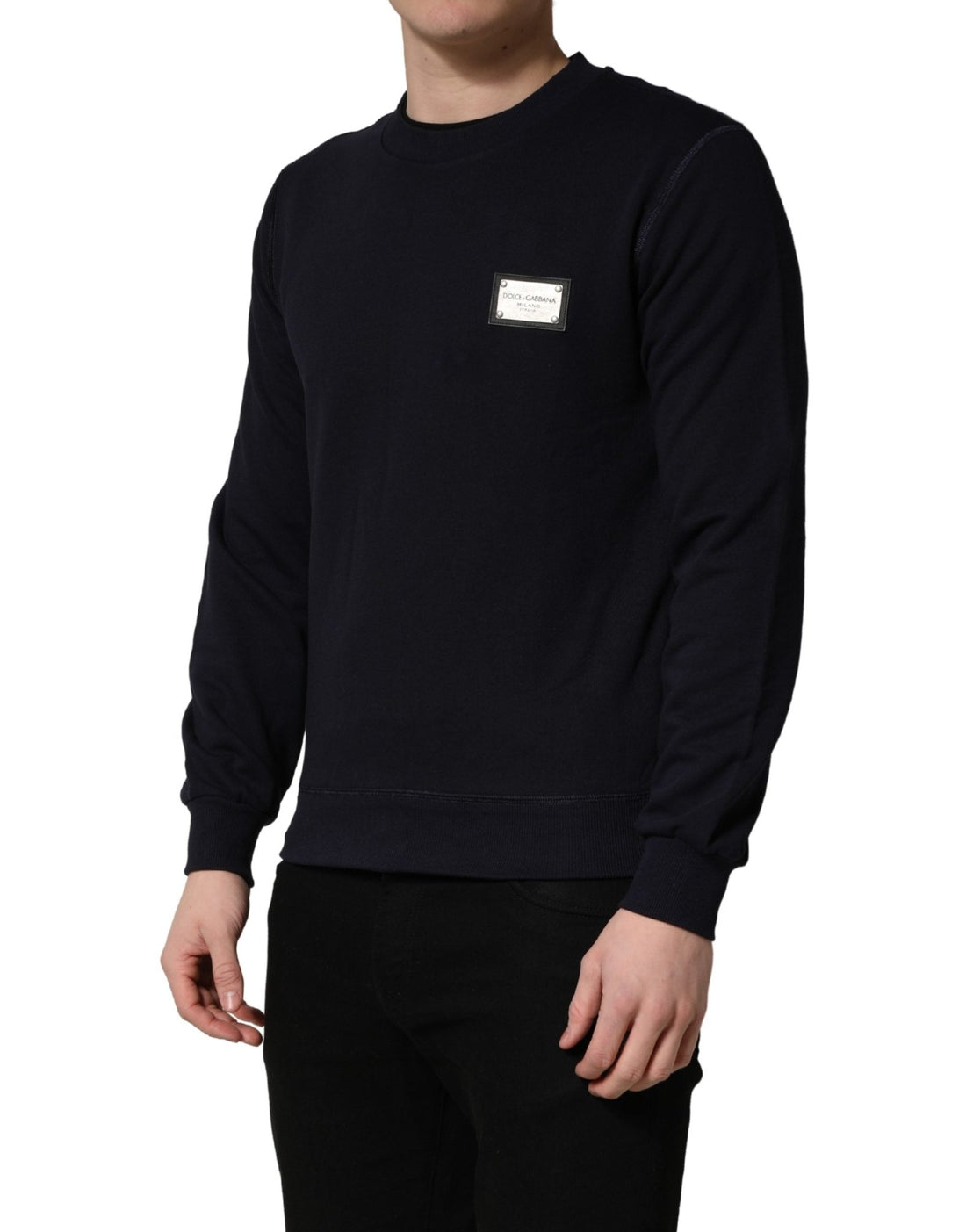 Dolce & Gabbana Black Logo Plaque Jersey Sweatshirt Cotton Sweater - RIMODA