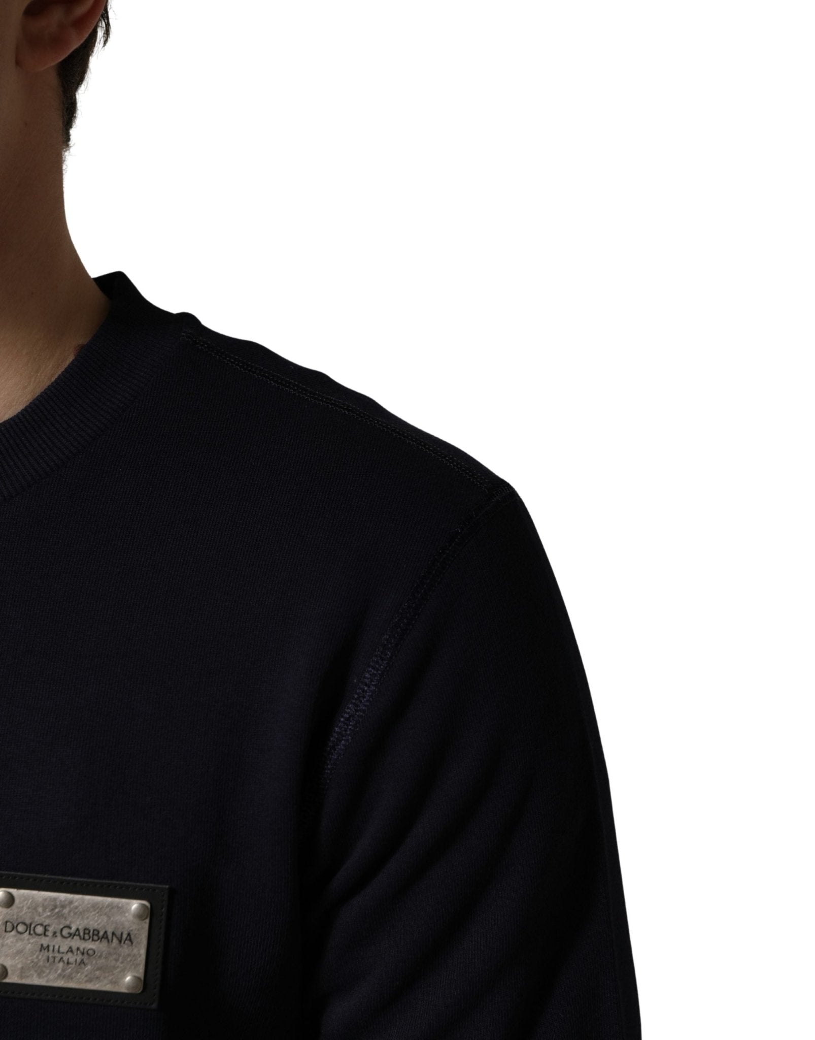 Dolce & Gabbana Black Logo Plaque Jersey Sweatshirt Cotton Sweater - RIMODA