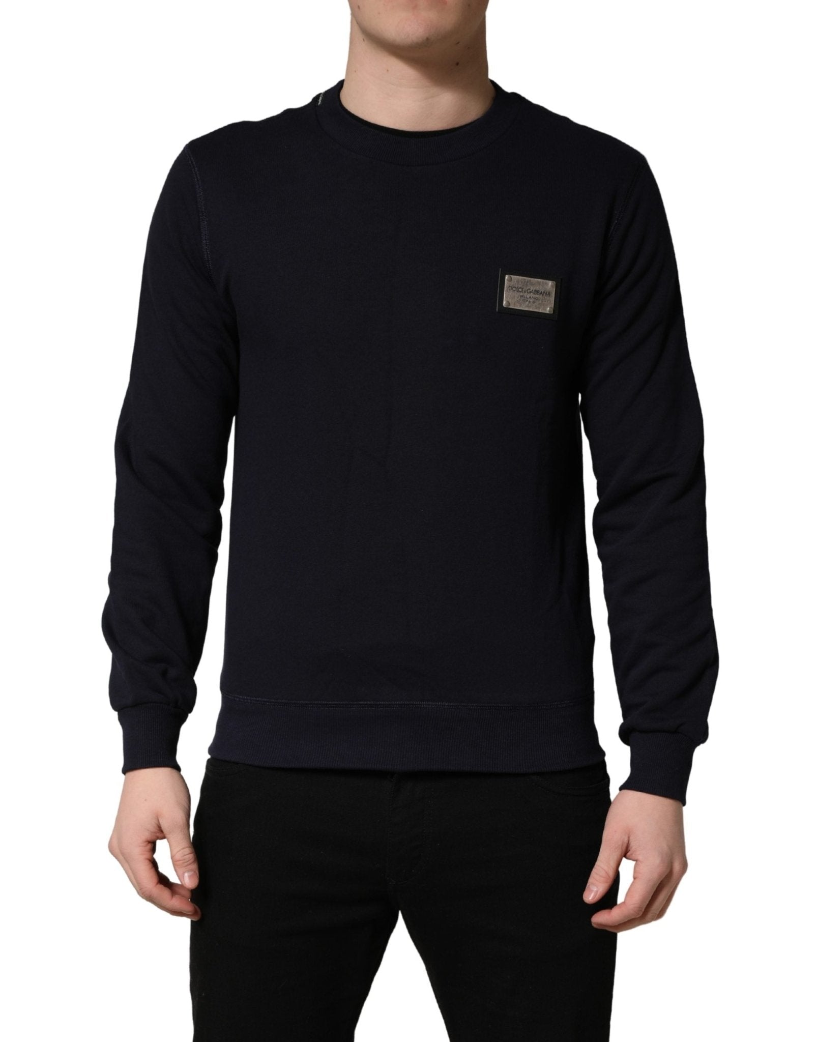 Dolce & Gabbana Black Logo Plaque Jersey Sweatshirt Cotton Sweater - RIMODA