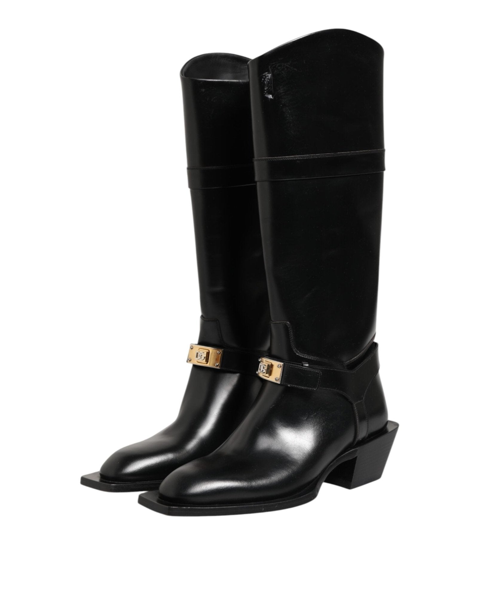 Dolce & Gabbana Black Logo Plaque Over The Calf Boots Shoes - RIMODA