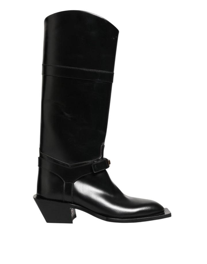 Dolce & Gabbana Black Logo Plaque Over The Calf Boots Shoes - RIMODA
