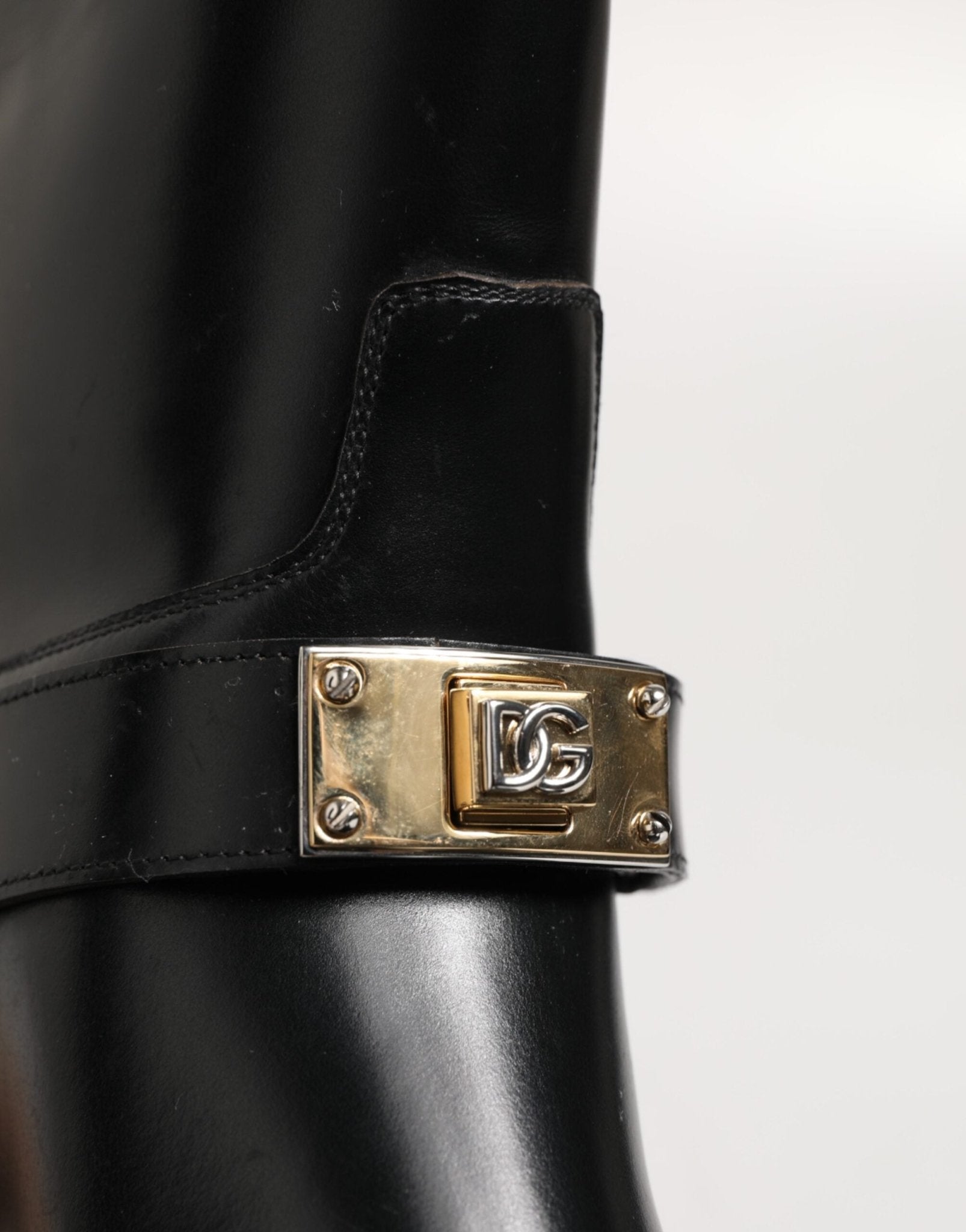 Dolce & Gabbana Black Logo Plaque Over The Calf Boots Shoes - RIMODA