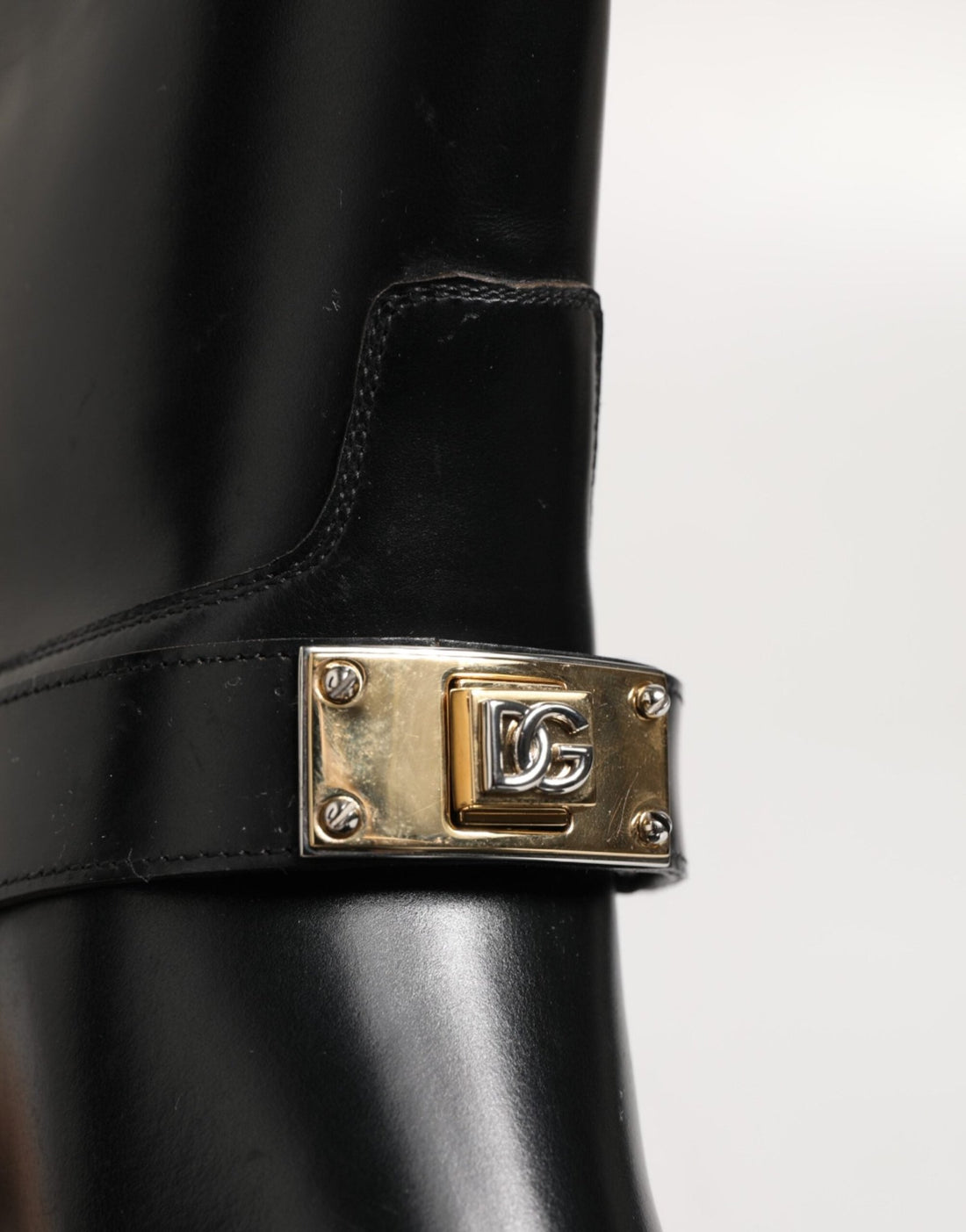Dolce & Gabbana Black Logo Plaque Over The Calf Boots Shoes - RIMODA