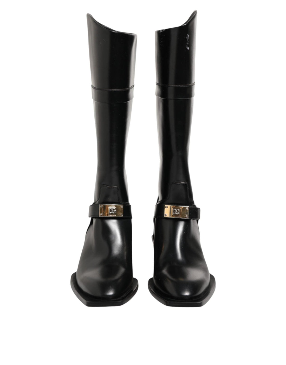 Dolce & Gabbana Black Logo Plaque Over The Calf Boots Shoes - RIMODA