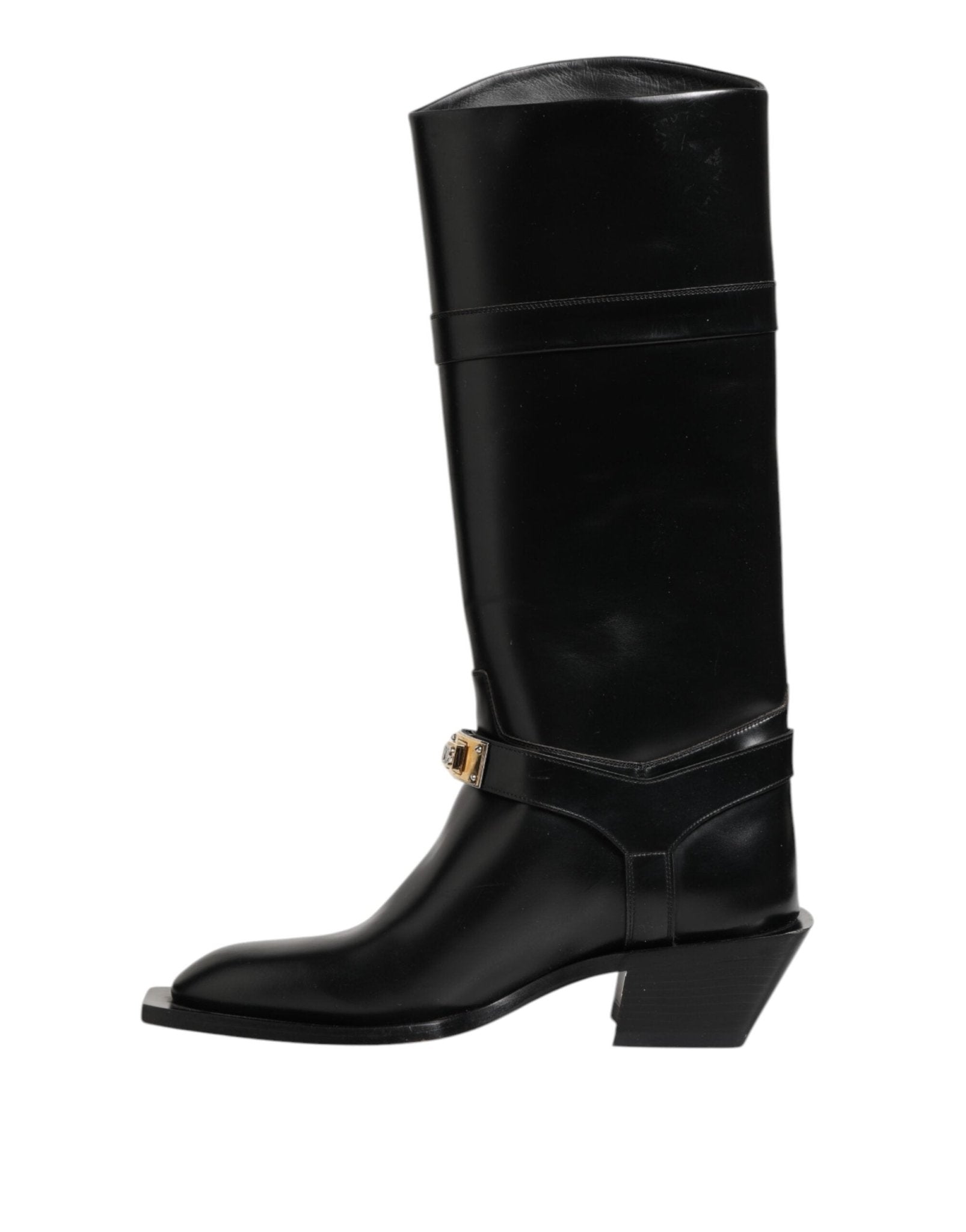 Dolce & Gabbana Black Logo Plaque Over The Calf Boots Shoes - RIMODA